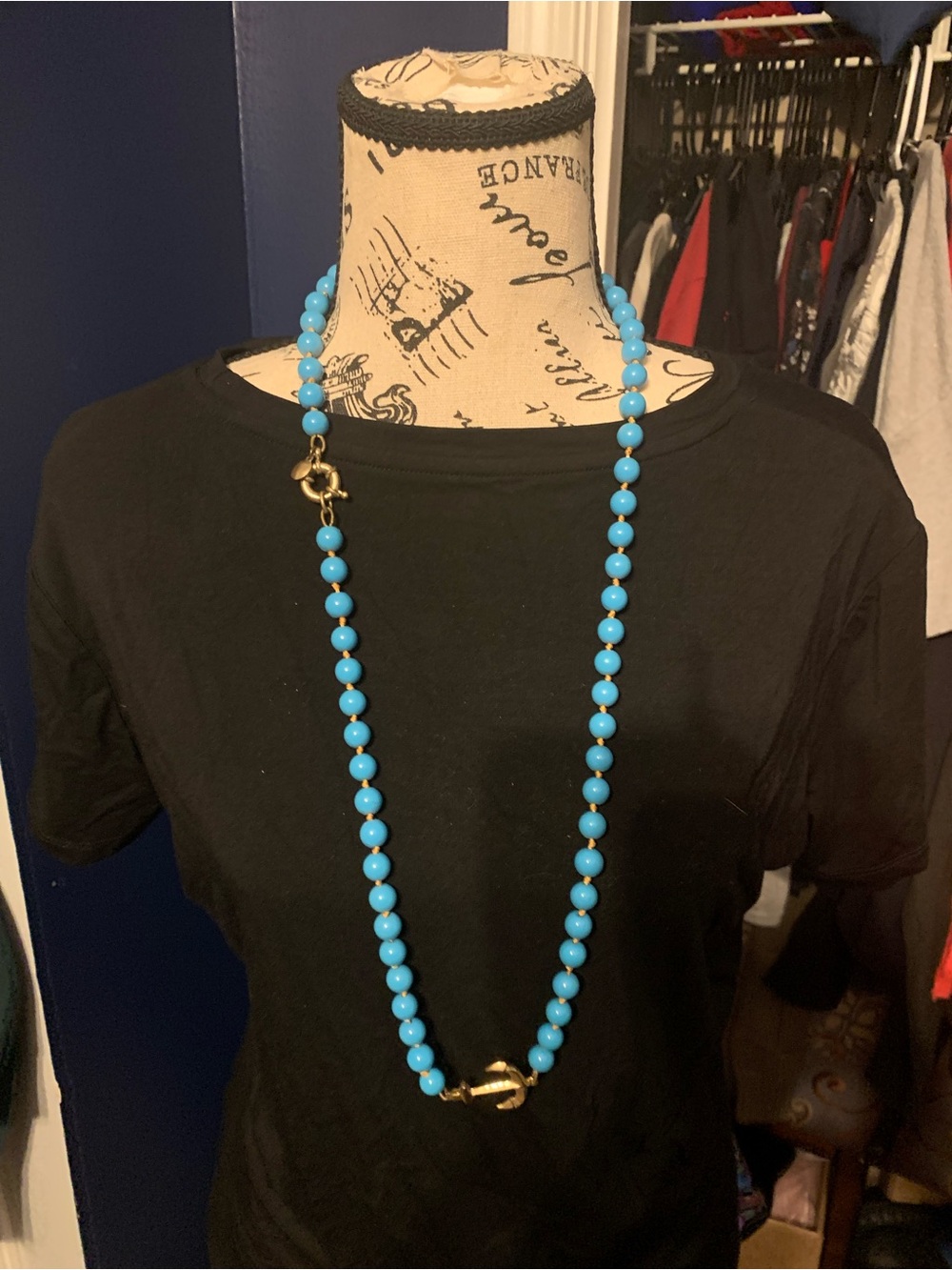 Old Navy Bright Turquoise Bead Necklace with Gold Accent
